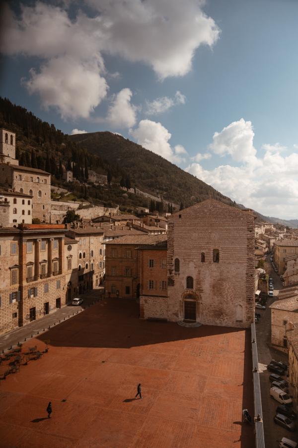 View from Palazzo dei Consoli of the Piazza Grande of the town and Monte Ingino